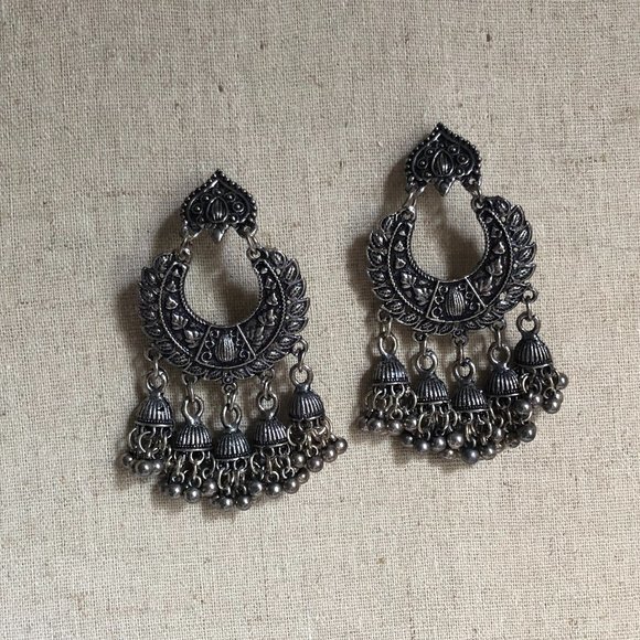 Indian Meenakari Bohemian Silver Teardrop Earrings